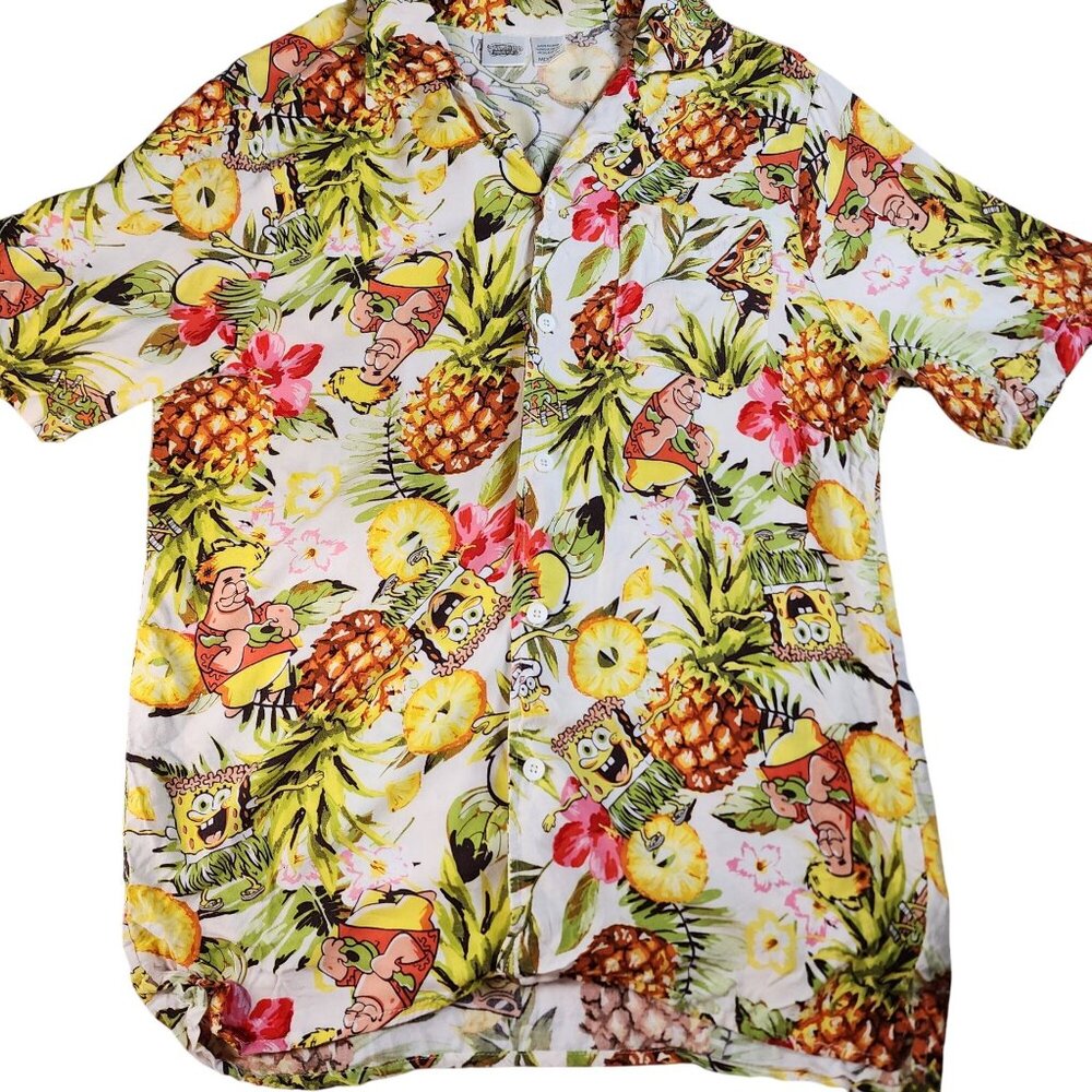 SpongeBob SquarePants Mens Hawaiian Shirt Tropical Pineapple Print Size M
